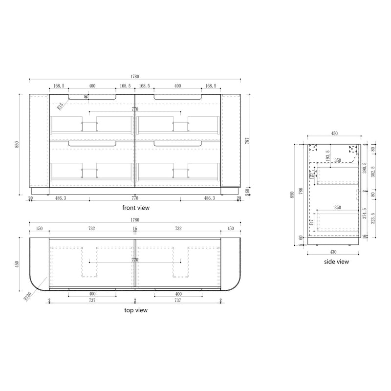 AULIC CURVA CURVED MATTE WHITE 1800MM DOUBLE BOWL FLOOR STANDING VANITY W/ QUADRO HETTICH RUNNERS