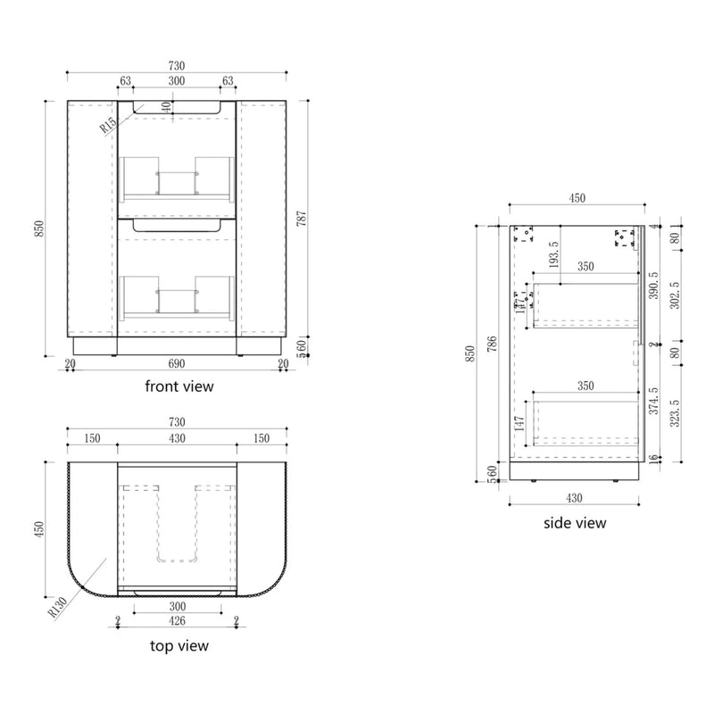 AULIC CURVA CURVED MATTE WHITE 750MM SINGLE BOWL FLOOR STANDING VANITY W/ QUADRO HETTICH RUNNERS