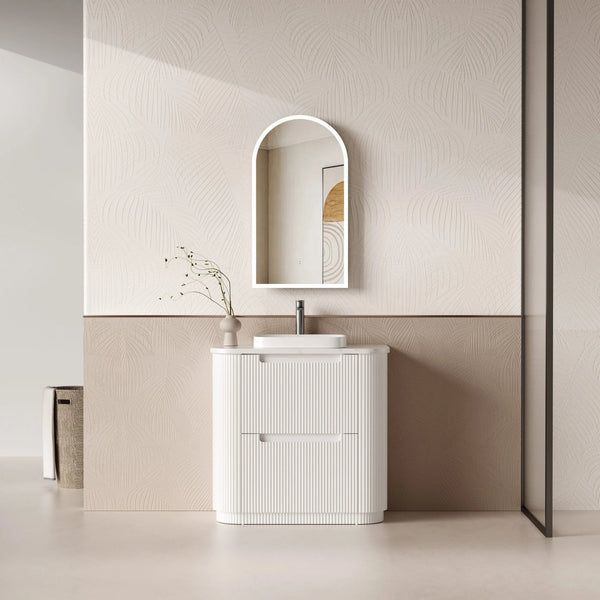 AULIC CURVA CURVED MATTE WHITE 900MM SINGLE BOWL FLOOR STANDING VANITY W/ QUADRO HETTICH RUNNERS