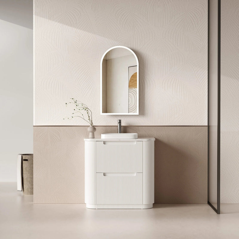 AULIC CURVA CURVED MATTE WHITE 900MM SINGLE BOWL FLOOR STANDING VANITY W/ QUADRO HETTICH RUNNERS