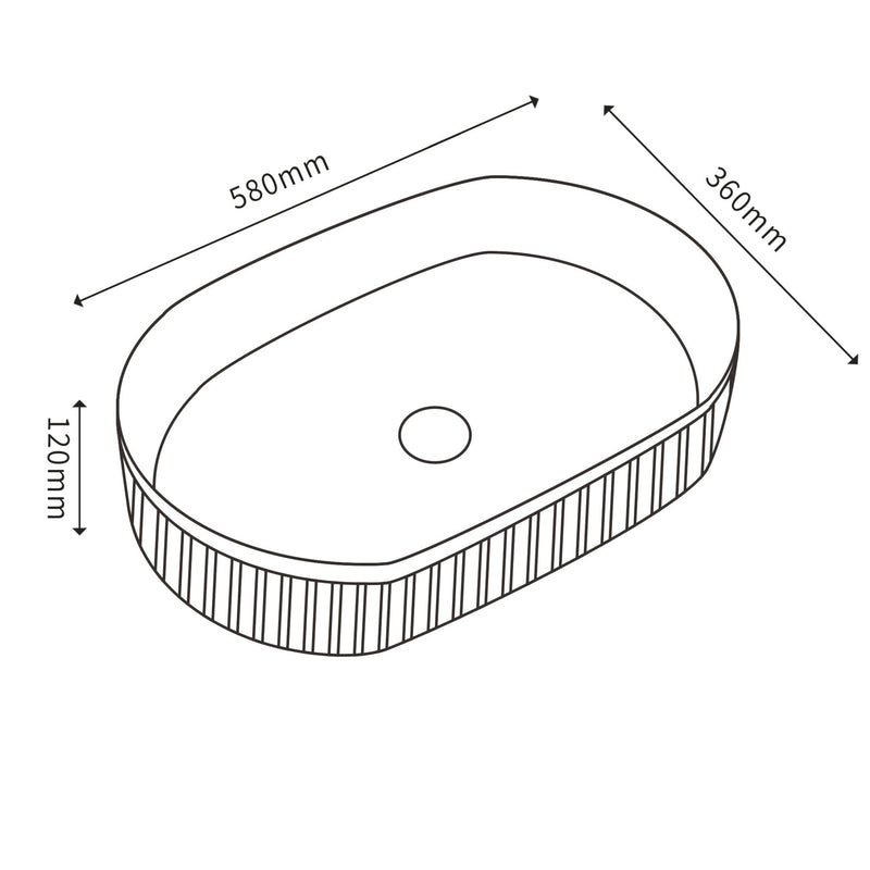 CETO CASCADE FLUTED OVAL ABOVE COUNTER BASIN MATTE BLACK 360MM