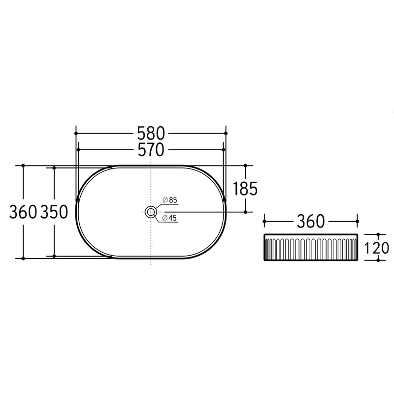CETO CASCADE FLUTED OVAL ABOVE COUNTER BASIN MATTE BLACK 360MM