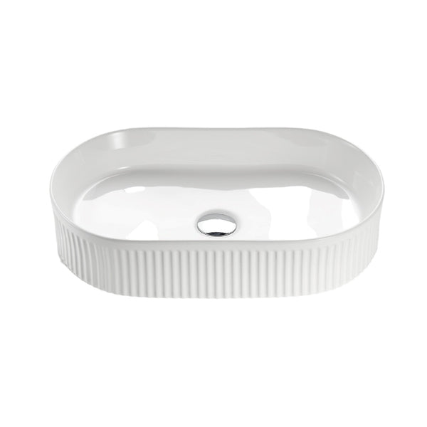 CETO CASCADE FLUTED OVAL ABOVE COUNTER BASIN GLOSS WHITE 360MM