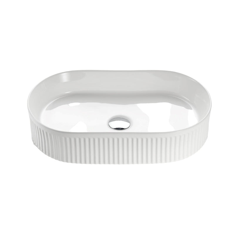 CETO CASCADE FLUTED OVAL ABOVE COUNTER BASIN GLOSS WHITE 360MM