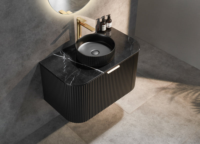 CETO AVALON Flutted Curved Wall Hung Vanity MATTE BLACK 750-1500mm