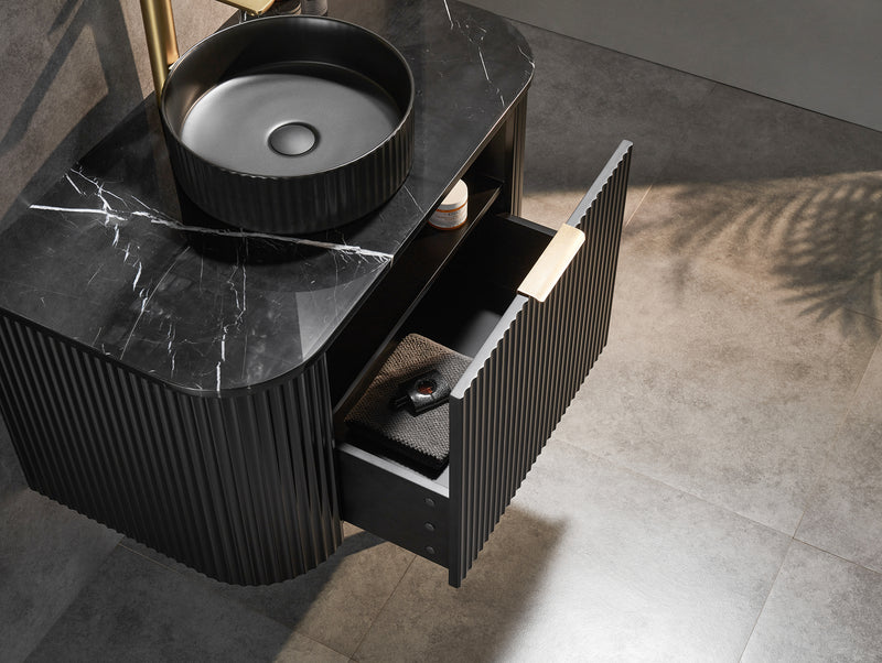 CETO AVALON Flutted Curved Wall Hung Vanity MATTE BLACK 750-1500mm