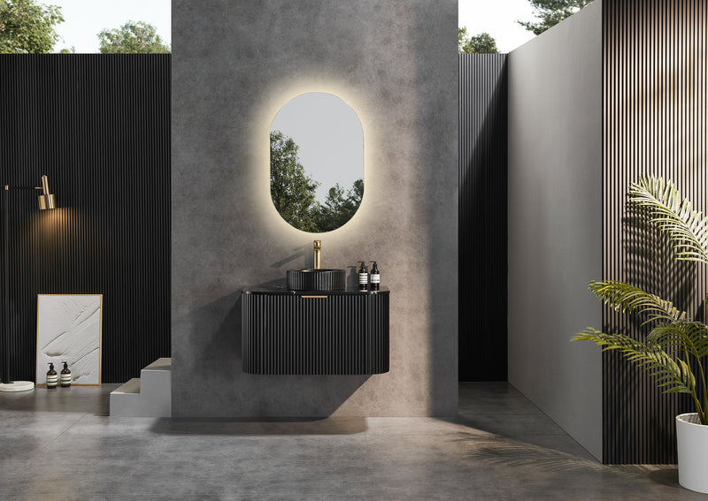 CETO AVALON Flutted Curved Wall Hung Vanity MATTE BLACK 750-1500mm