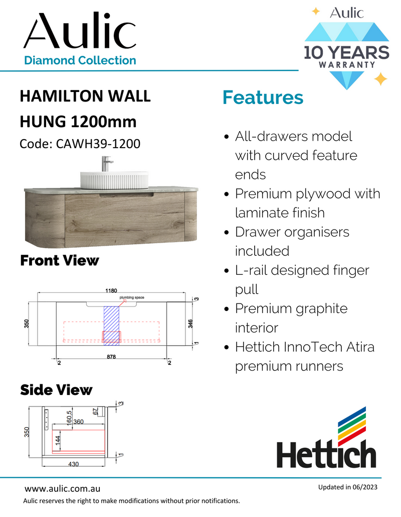 Aulic Hamilton Wall Hung Vanity 1200mm