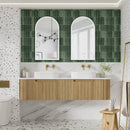 AULIC VARCELLI MONO CURVED HARVEST OAK 1800MM DOUBLE BOWL WALL HUNG VANITY W/ QUADRO HETTICH RUNNERS