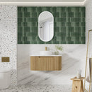 AULIC VARCELLI MONO CURVED HARVEST OAK 900MM SINGLE BOWL WALL HUNG VANITY W/ QUADRO HETTICH RUNNERS