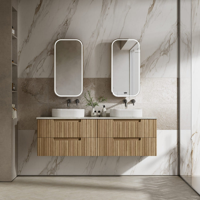 AULIC LOVINA TIER HARVEST OAK 1800MM DOUBLE BOWL WALL HUNG VANITY