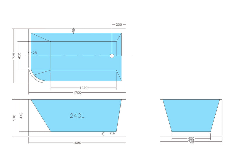 POSEIDON GLOSS WHITE RIGHT CORNER MULTI-FIT BATHTUB 510MM HEIGHT (AVAILABLE IN 1400MM, 1500MM AND 1700MM)