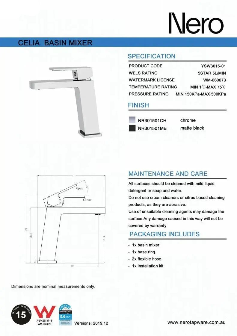 NERO CELIA Basin Mixer Angle Spout