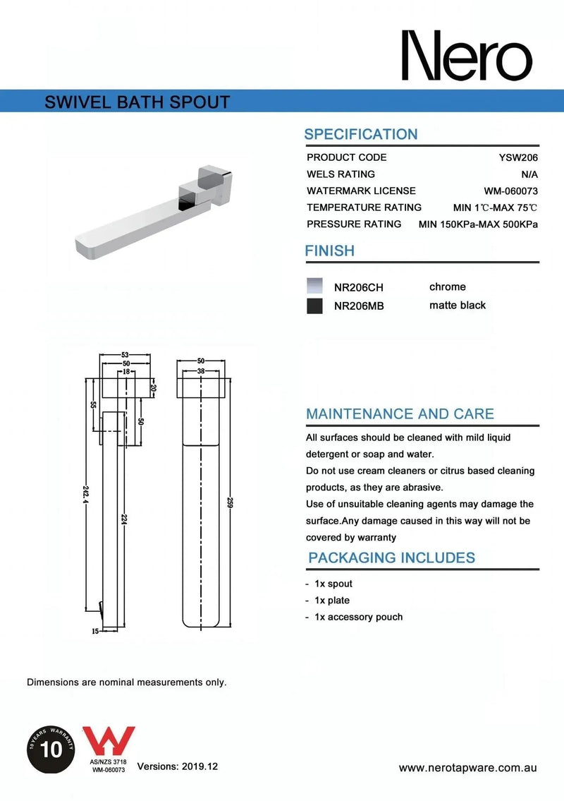 NERO CELIA Swivel Bath Spout