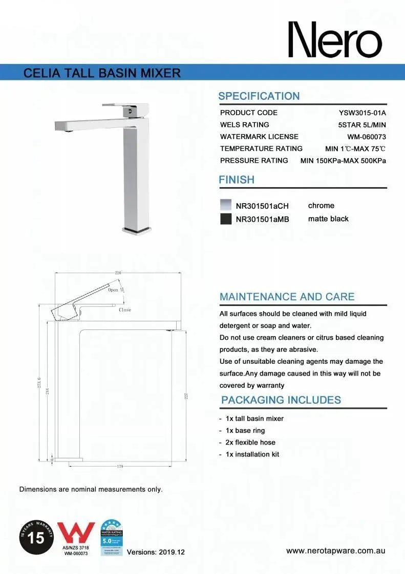 NERO CELIA Tall Basin Mixer