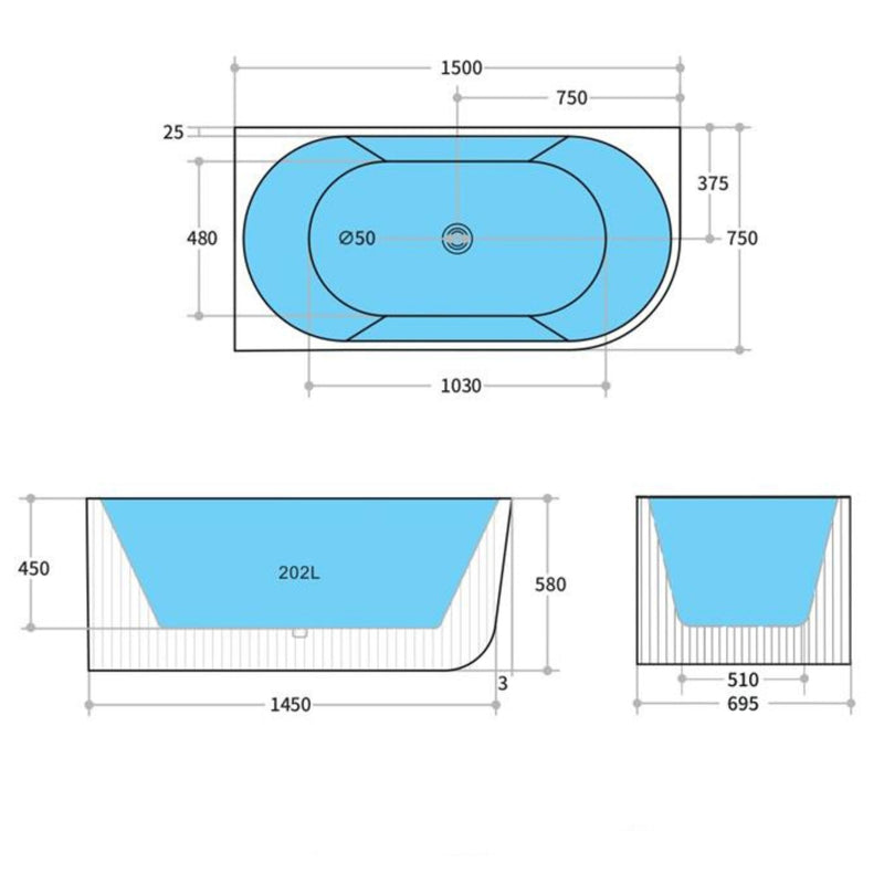 CETO CAPRI FREESTANDING LEFT CORNER BATHTUB GLOSS WHITE (AVAILABLE IN 1500MM AND 1700MM)