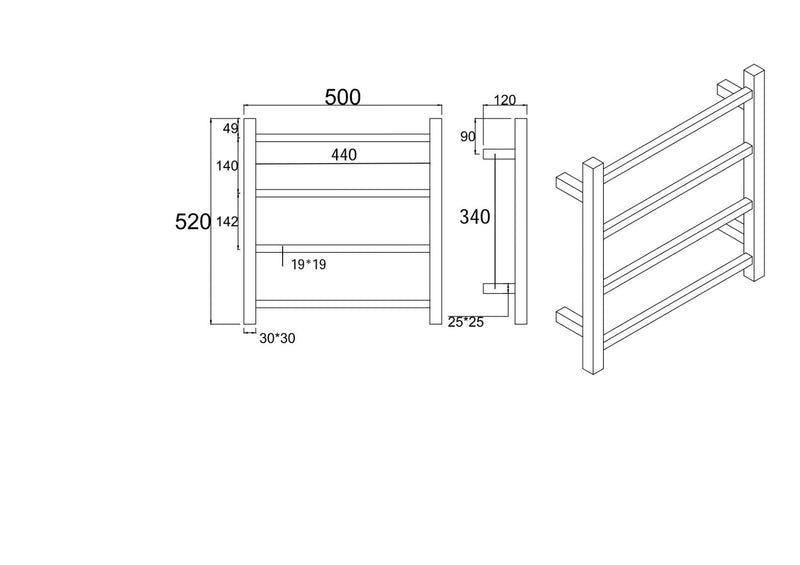 Square Matte Black Electric Heated Towel Rack 4 Bars