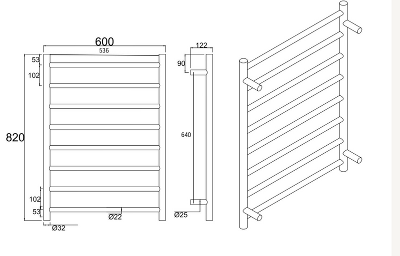 Round Chrome Electric Heated Towel Rack 8 Bars