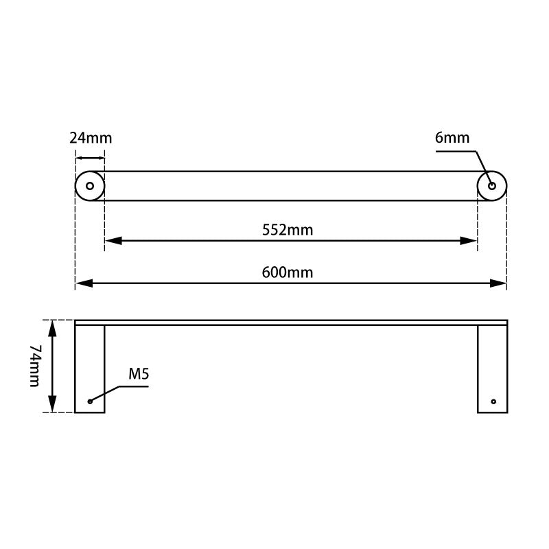 RUSHY Brushed Brass Single Towel Rail 600mm