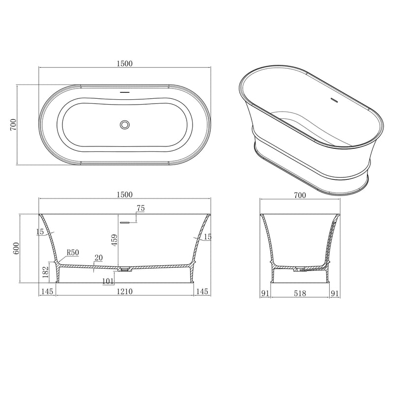 CETO HARRINGTON FREESTANDING BATHTUB MATTE WHITE (AVAILABLE IN 1500MM AND 1700MM)