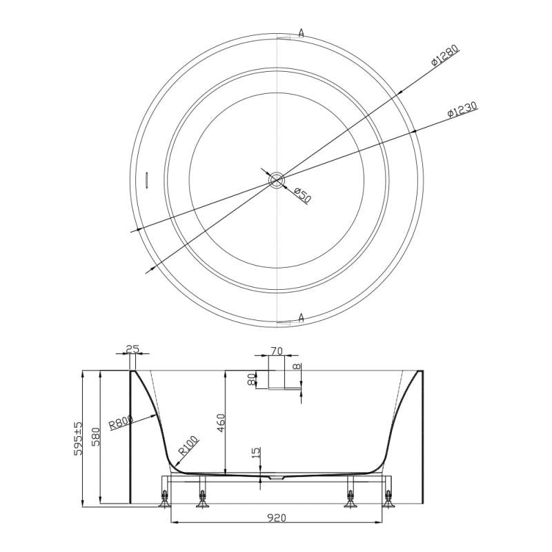 CETO COMO FREESTANDING BATHTUB MATTE WHITE OVERFLOW 1280MM