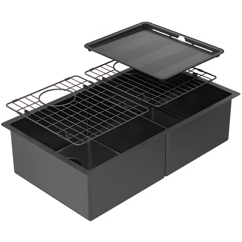 ABEY PIAZZA DOUBLE BOWL KITCHEN SINK BLACK PEARL 758MM