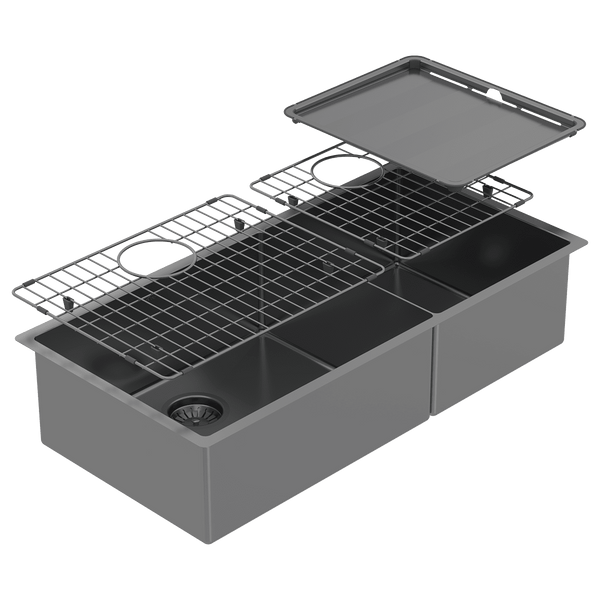 ABEY PIAZZA 1 & 3/4 DOUBLE BOWL KITCHEN SINK BLACK PEARL 889MM