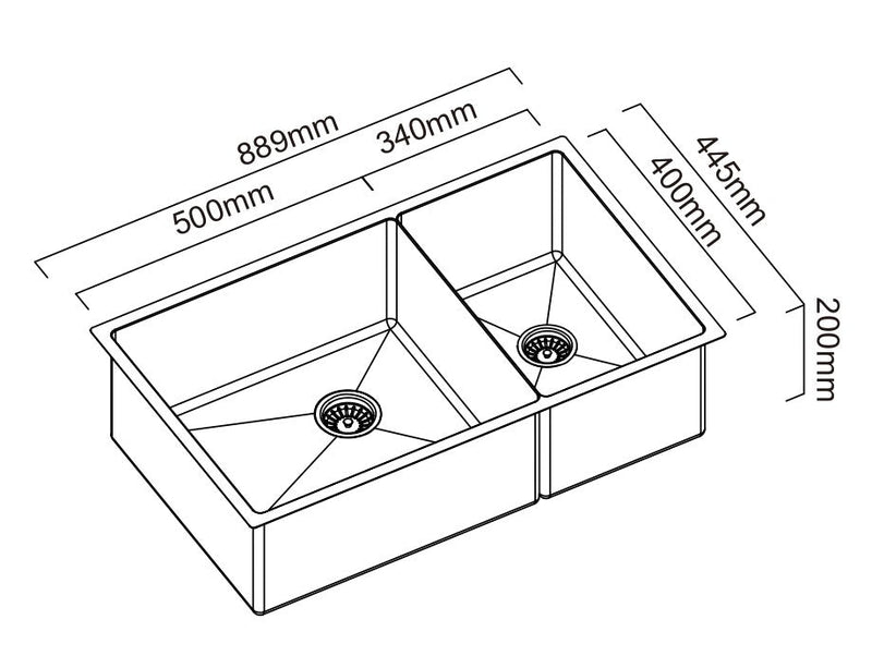 ABEY PIAZZA 1 & 3/4 DOUBLE BOWL KITCHEN SINK STAINLESS STEEL 889MM