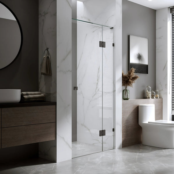 BELLA VISTA VALENTINA FRAMELESS PIVOT FRONT ONLY SHOWER SCREEN BLACK