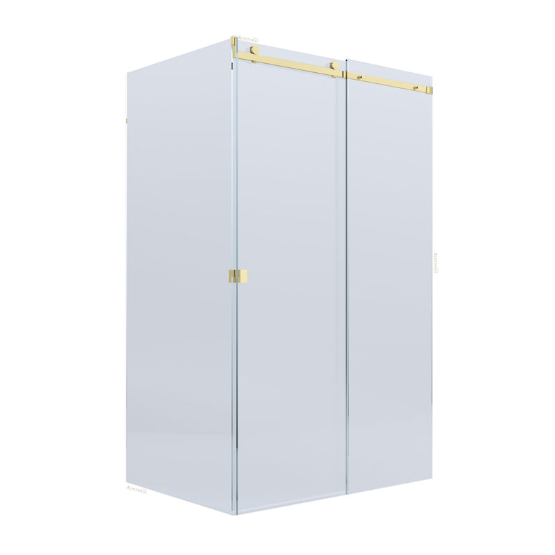 BELLA VISTA VICTORIA FRAMELESS SLIDING FRONT AND RETURN PANEL SHOWER SCREEN FRENCH GOLD