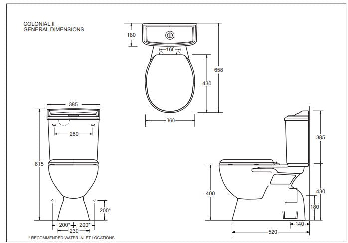 JOHNSON SUISSE COLONIAL II CLOSE COUPLED TOILET GLOSS WHITE