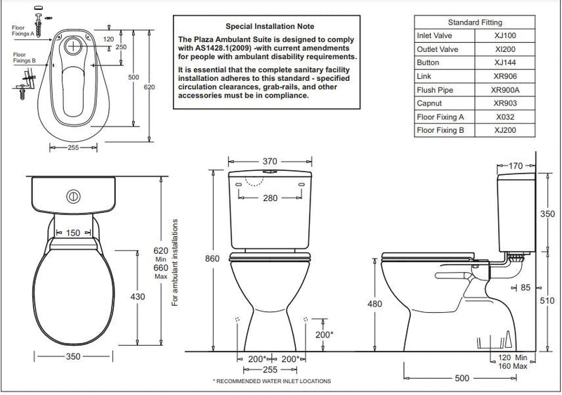 JOHNSON SUISSE PLAZA DELUXE VC AMBULANT TOILET SUITE GLOSS WHITE