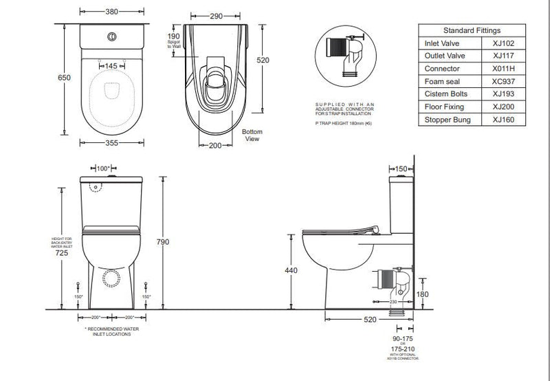 JOHNSON SUISSE TOLEDO XTRA AMBULANT RIMLESS TOILET SUITE GLOSS WHITE
