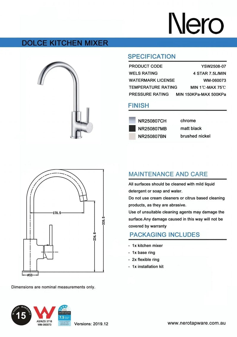 NERO DOLCE Gooseneck Kitchen Mixer