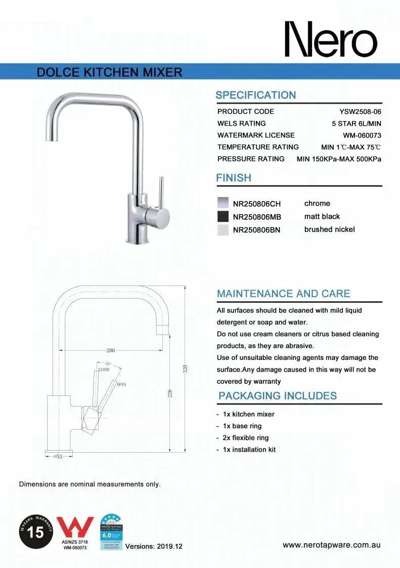 NERO DOLCE Square Shape Kitchen Mixer