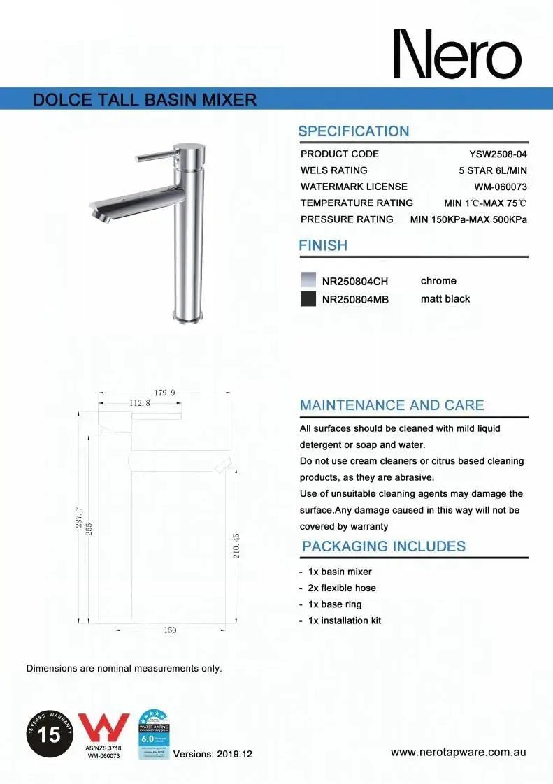 NERO DOLCE Tall Basin Mixer
