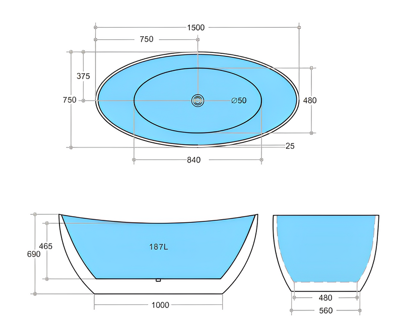 POSEIDON EVIE FREESTANDING BATH NF MATTE WHITE (AVAILABLE IN 1500MM AND 1660MM)