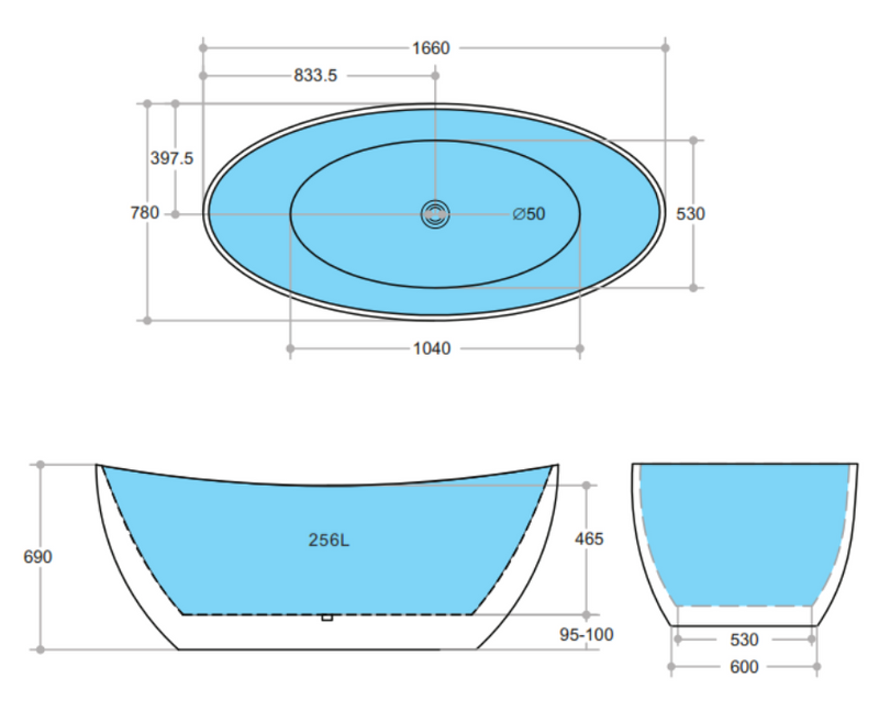 POSEIDON EVIE FREE STANDING BATHTUB GLOSS BLACK (AVAILABLE IN 1500MM AND 1660MM)