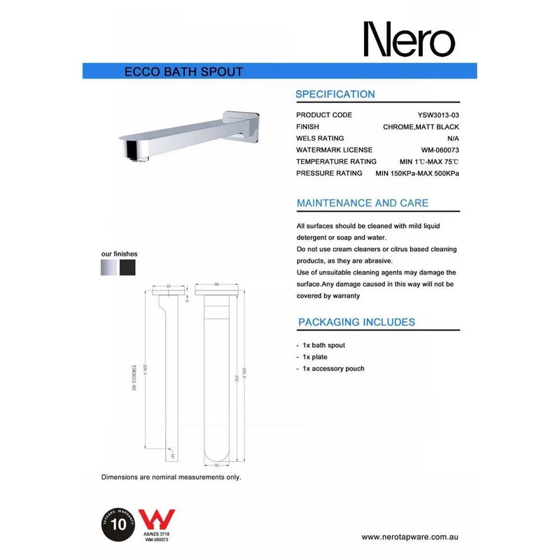 NERO ECCO Fixed Bath Spout