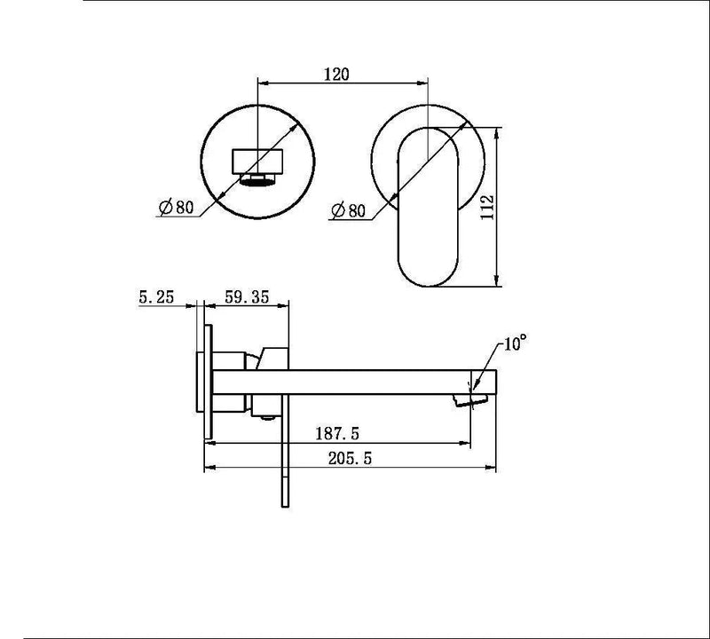 NERO ECCO Wall Basin/Bath Mixer Seperate Back Plate