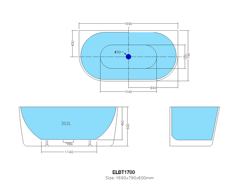 POSEIDON ELIVIA BACK TO WALL BATHTUB GLOSS WHITE (AVAILABLE IN 1490MM AND 1690MM)