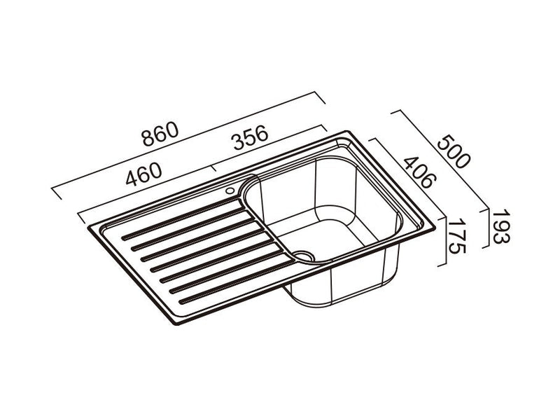 ABEY EURONOX SINGLE BOWL KITCHEN SINK WITH DRAINER STAINLESS STEEL 860MM