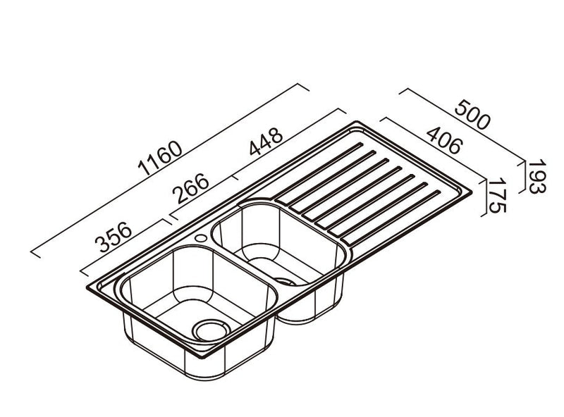 ABEY EURONOX 1 & 1/2 BOWL KITCHEN SINK STAINLESS STEEL 1160MM