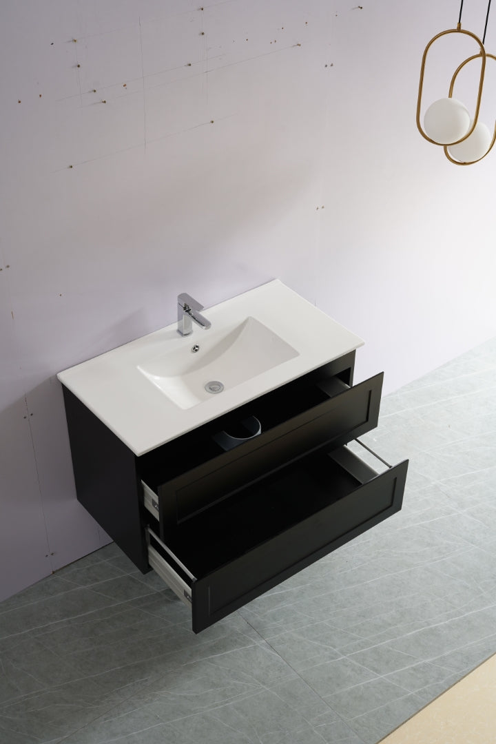 CETO FREMANTLE MATTE BLACK 900MM SINGLE BOWL WALL HUNG VANITY