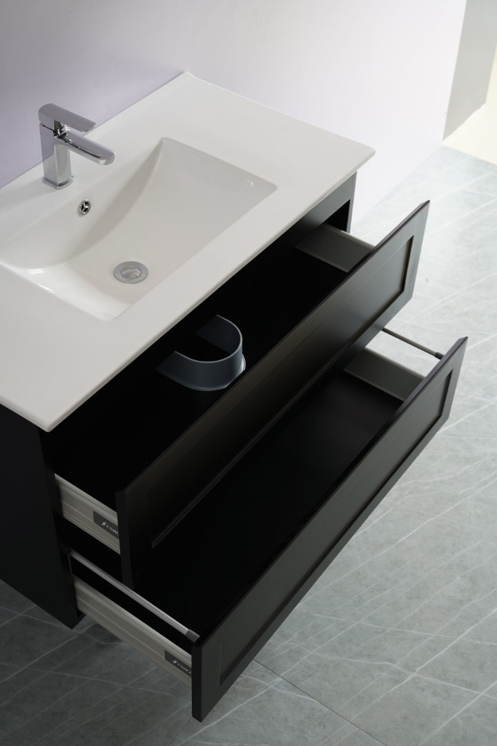 CETO FREMANTLE MATTE BLACK 900MM SINGLE BOWL WALL HUNG VANITY
