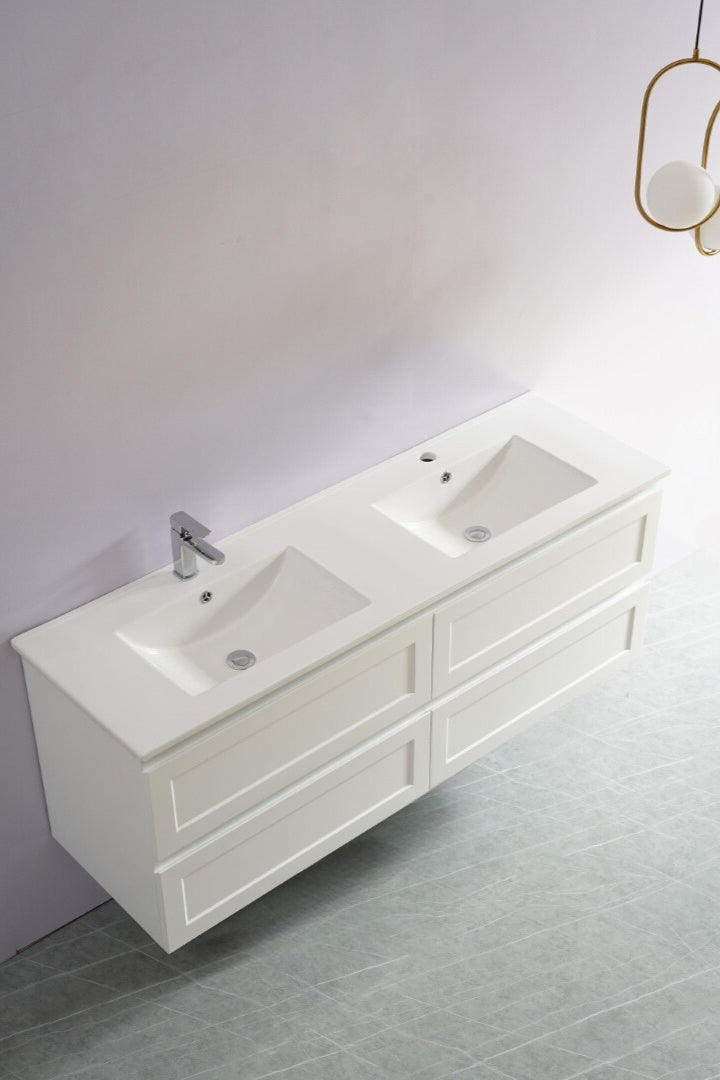 CETO FREMANTLE MATTE WHITE 1500MM DOUBLE BOWL WALL HUNG VANITY