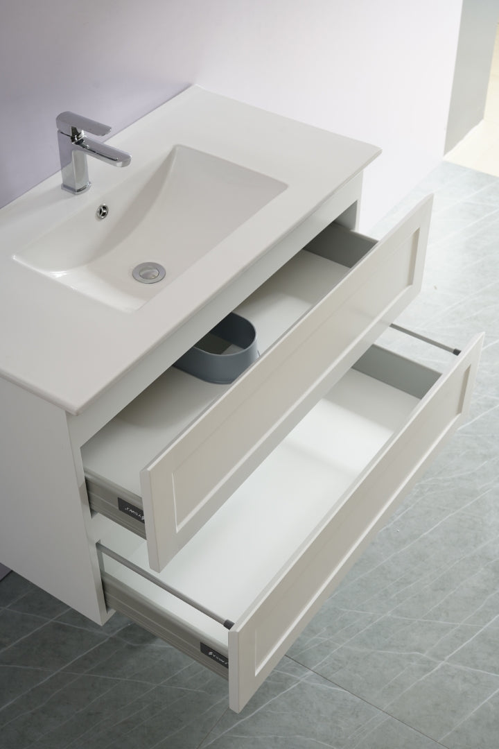 CETO FREMANTLE MATTE WHITE 900MM SINGLE BOWL WALL HUNG VANITY