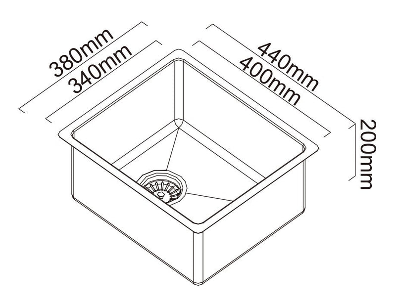 ABEY ALFRESCO SINGLE BOWL KITCHEN SINK STAINLESS STEEL 440MM