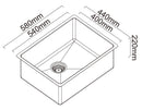 ABEY ALFRESCO LARGE SINGLE BOWL KITCHEN SINK STAINLESS STEEL 580MM