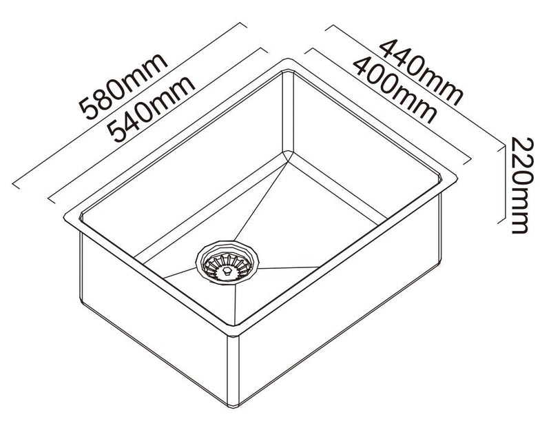 ABEY ALFRESCO LARGE SINGLE BOWL KITCHEN SINK STAINLESS STEEL 580MM